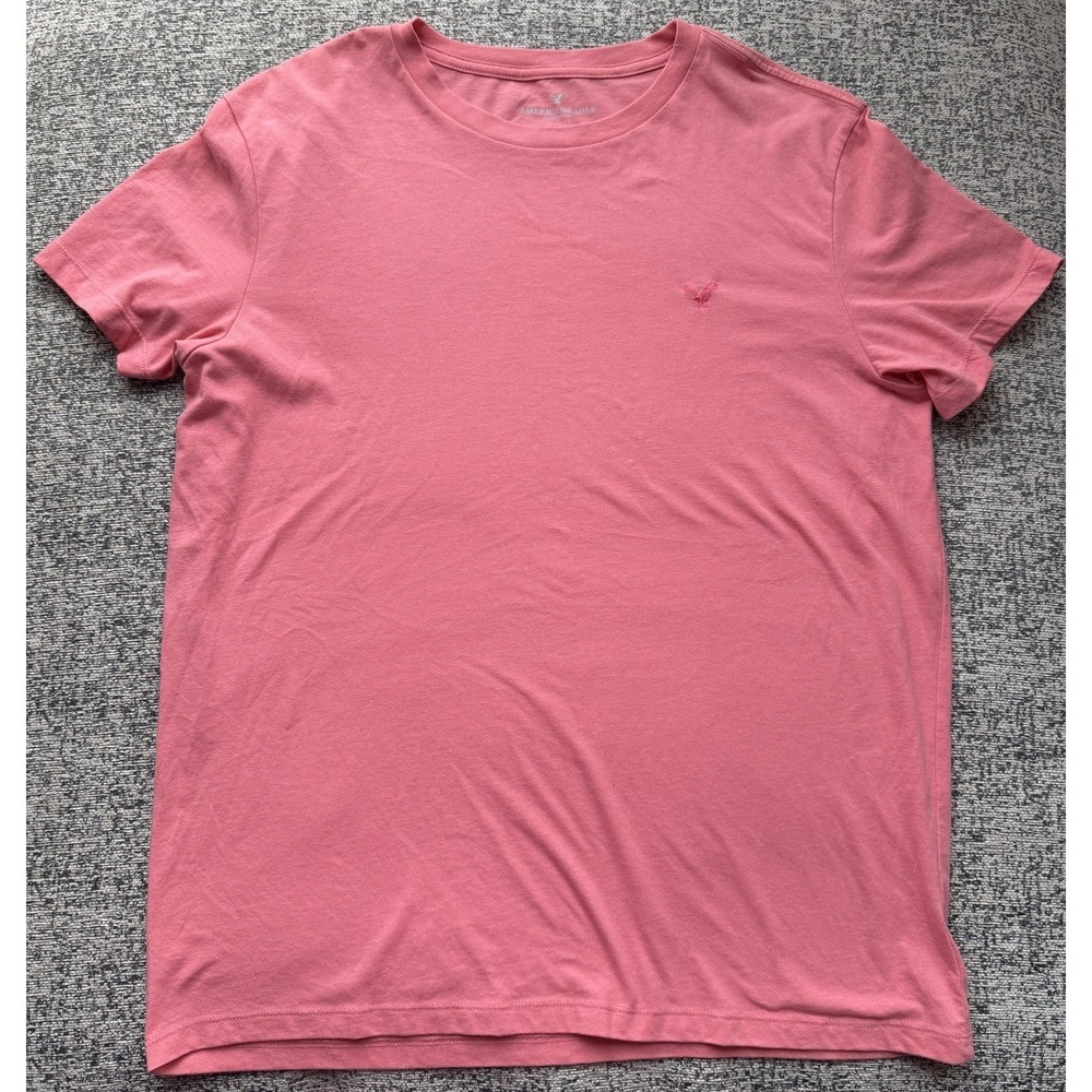 American Eagle Crew neck T Shirt Men's Large Coral Salmon Pink Tee Short Sleeve